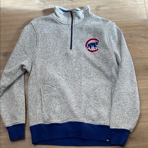 47 Brand Cubs Gray and Blue 1/4 Zip-Up Sweatshirt with pockets